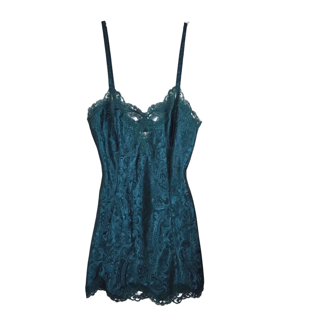 Vintage Victoria's Secret Gold Label Emerald Green Paisley Jacquard Slip Dress P